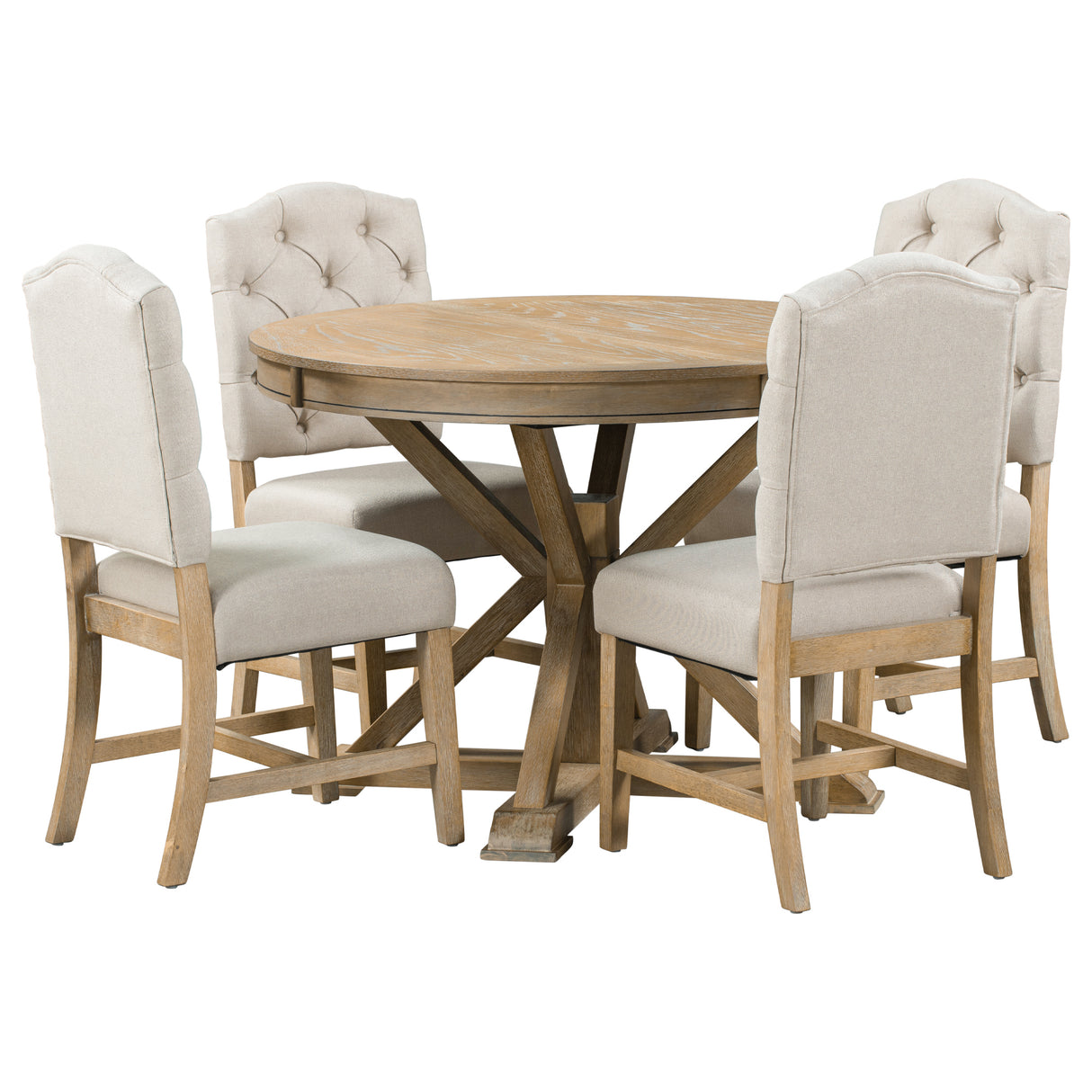 Dining Set with Extendable Table and 4 Upholstered Chairs - Natural Wood Wash