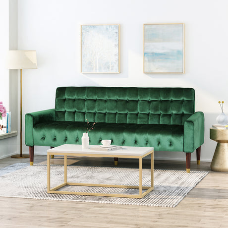 70 in. Velvet Sofa with Square Arms - Green