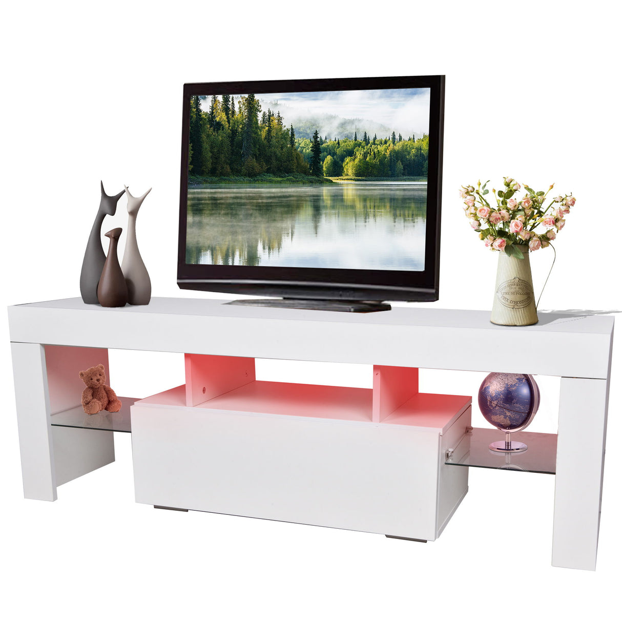 TV Stand With Storage And  LED Light - White