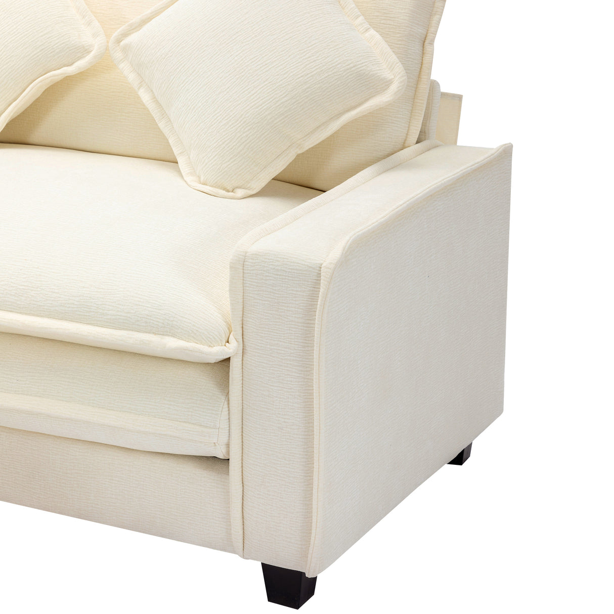 112.6" Chenille Upholstered Sofa with Two Ottomans, Two USB Ports, Two Cup Holders and Large Storage Box - Beige