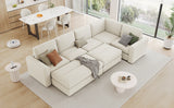 121.3" Modular Sectional Sofa with Two Movable Ottomans,  Beige