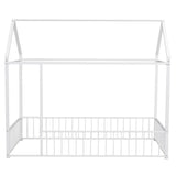 Twin Size Metal Bed House Bed Frame With Fence, For Kids, Teens, Girls, Boys