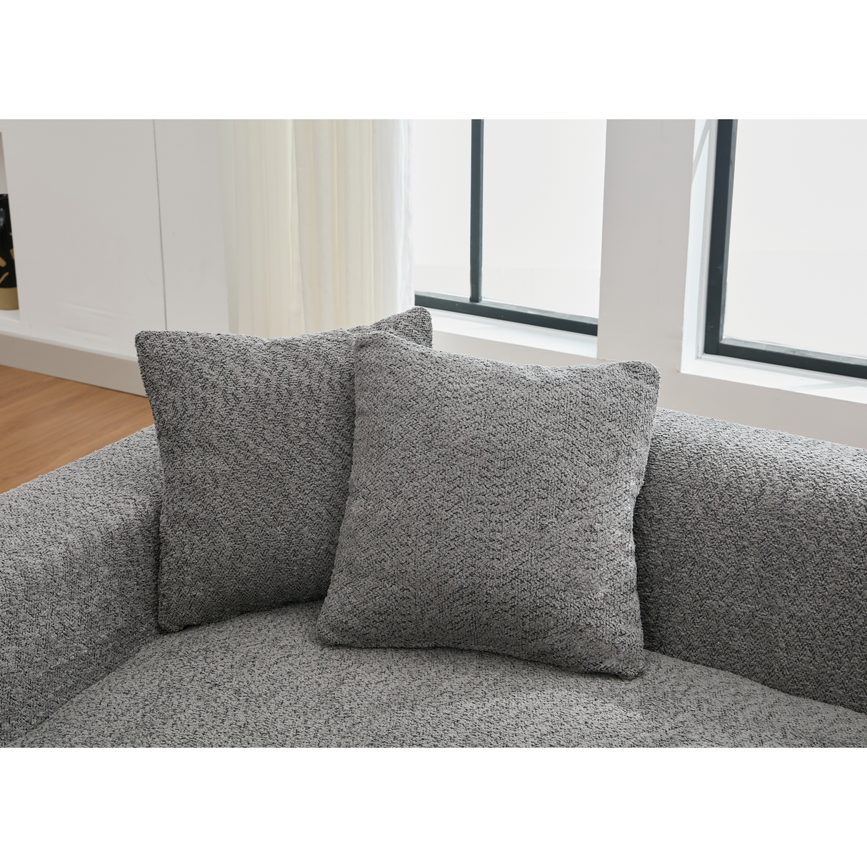 2 Piece Boucle Cloud Living Room Set with 2 Trays - Dark Gray