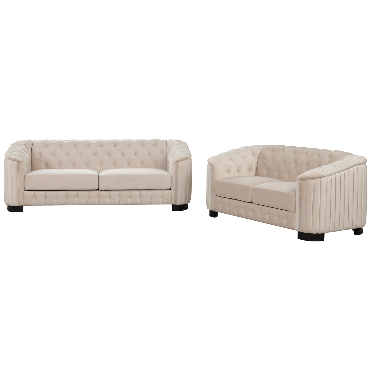 Modern 3-Piece Velvet Upholstered Living Room Set Including Sofa, Love Seat and Chair, Beige