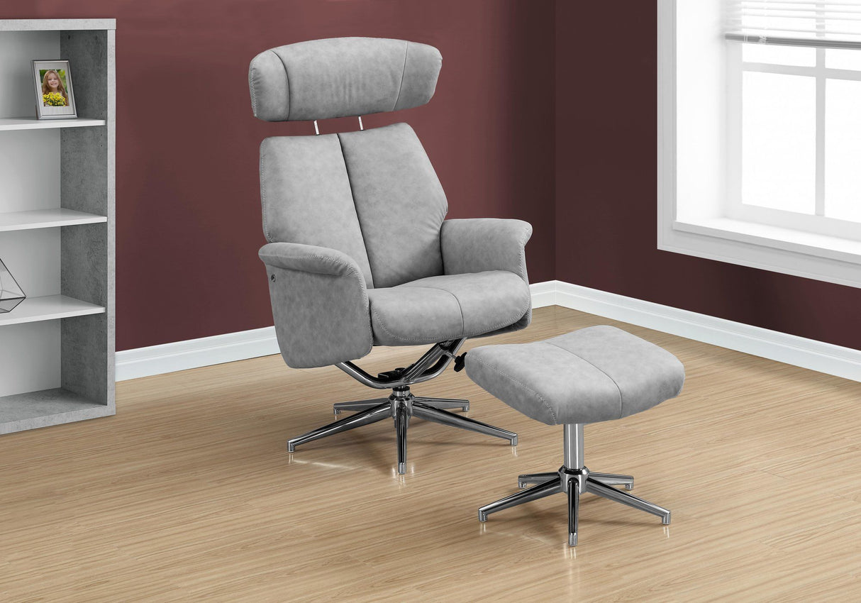 Accent Chair, Recliner, Swivel, Ottoman, Living Room, Bedroom (Set of 2) - Gray