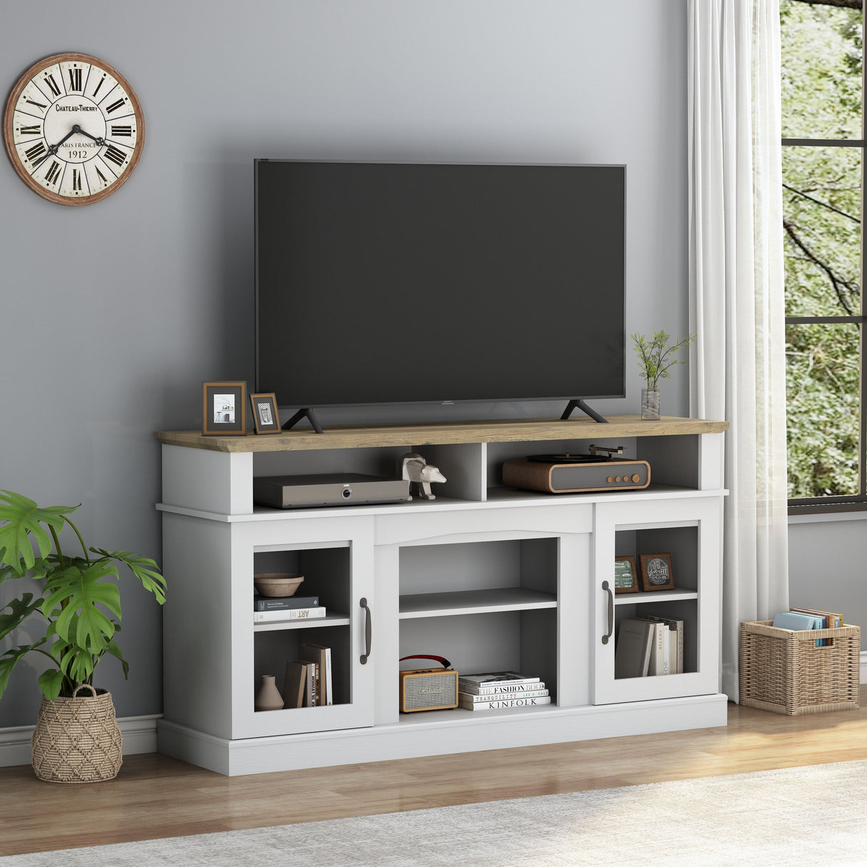 TV Stand With Storage Cabinet And Shelves - White