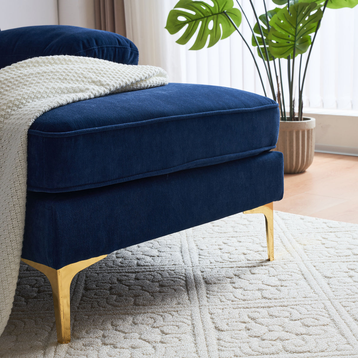 83" Modern Velvet Sofa Chaise - Blue