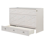 Queen Size Murphy Bed with Large Drawers, Brushed White