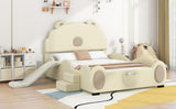 Full size Upholstered Platform Bed With Piglet Shape Headboard and Slide, Beige