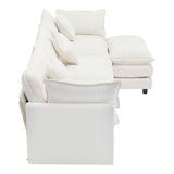 112.2" Chenille Upholstered Sofa with Ottoman and 5 Pillows - Off White