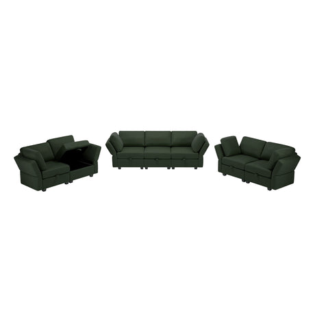 3 Piece Living Room Set With Storage including Sofa, Love Seat and Chair - Green