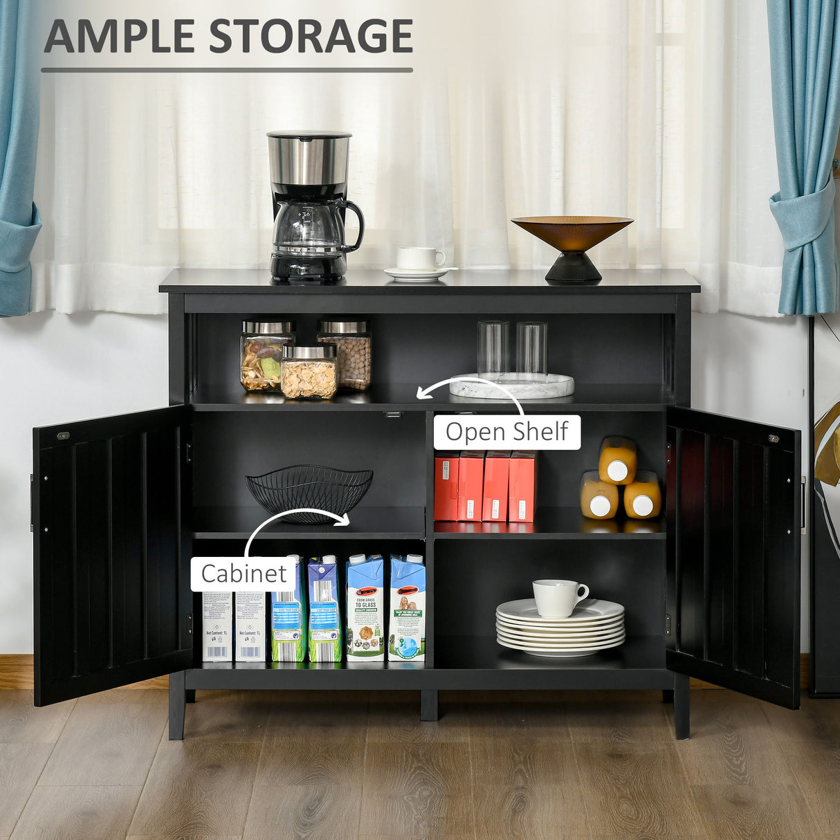 Homcom - Sideboard Buffet Cabinet With 2 Doors And Adjustable Shelves - Black