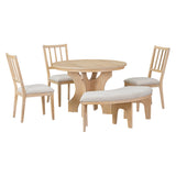 TREXM 5-Piece Dining Set with Curved Bench  and Side Chairs (Natural Wood Wash)