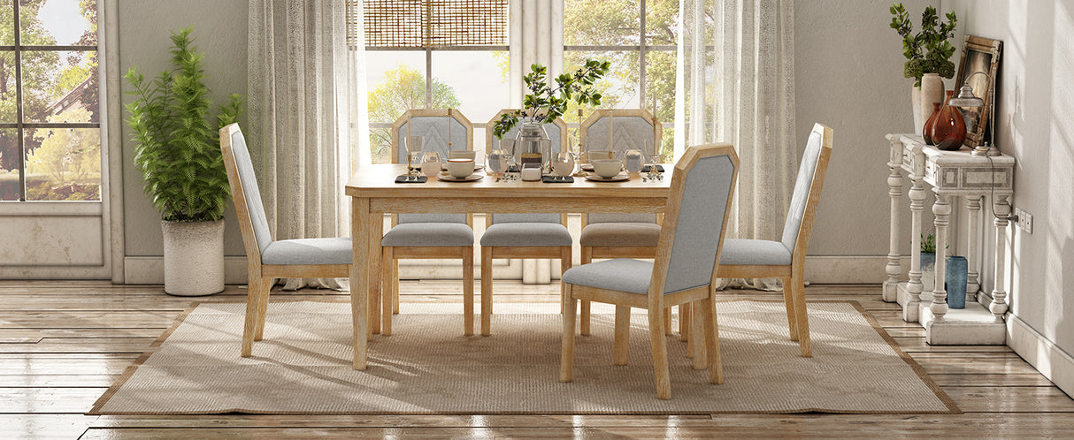 TREXM 7-Piece Farmhouse Dining Set With 6 high-back Chairs f (Natural Wood Wash)