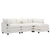 112.2" Chenille Upholstered Sofa with Ottoman and 5 Pillows - Off White