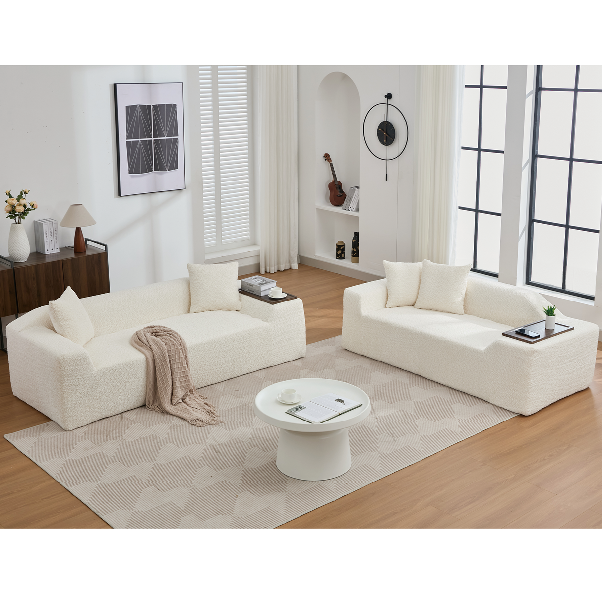 2 Piece Boucle Cloud Living Room Set, Beige