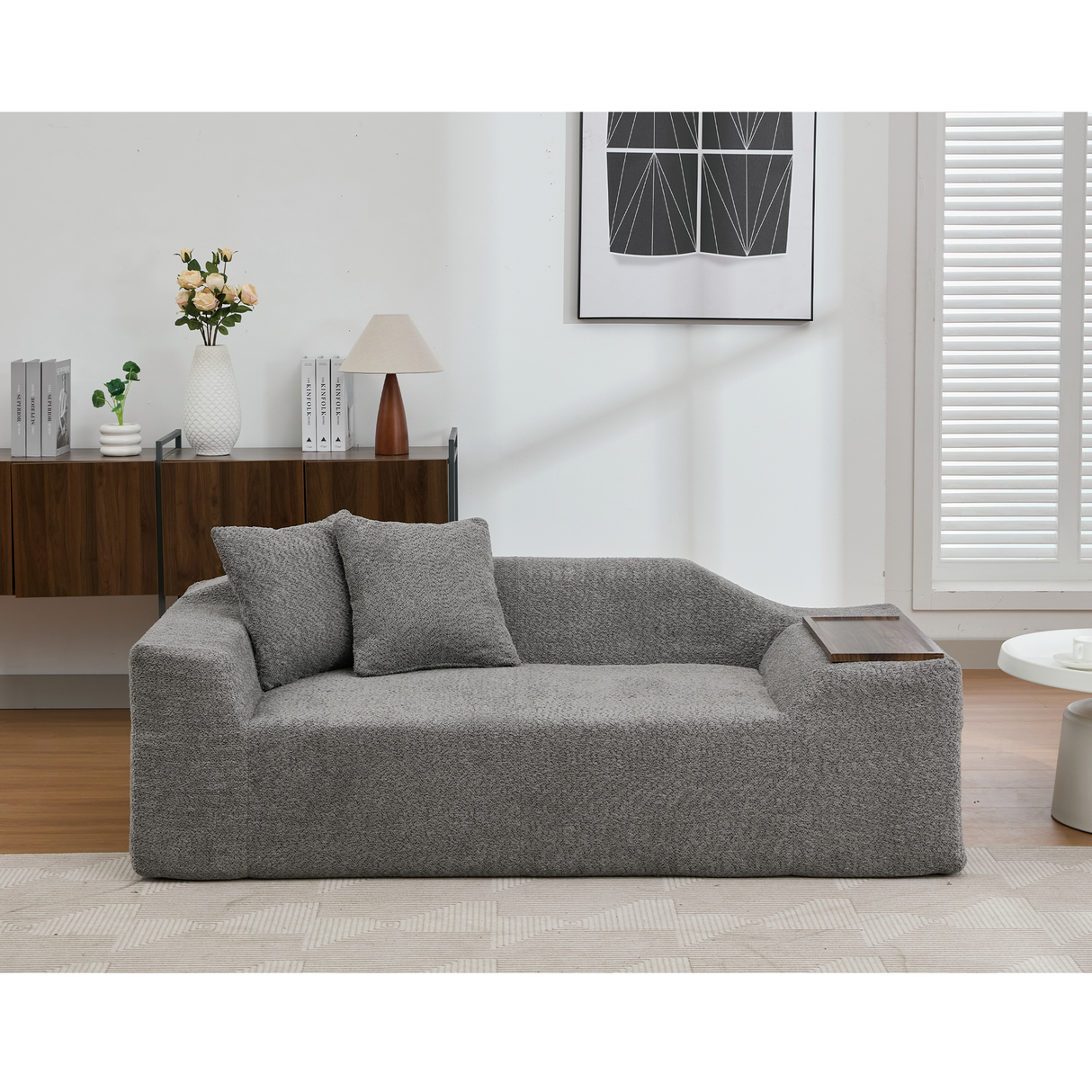 2 Piece Boucle Cloud Living Room Set with 2 Trays - Dark Gray