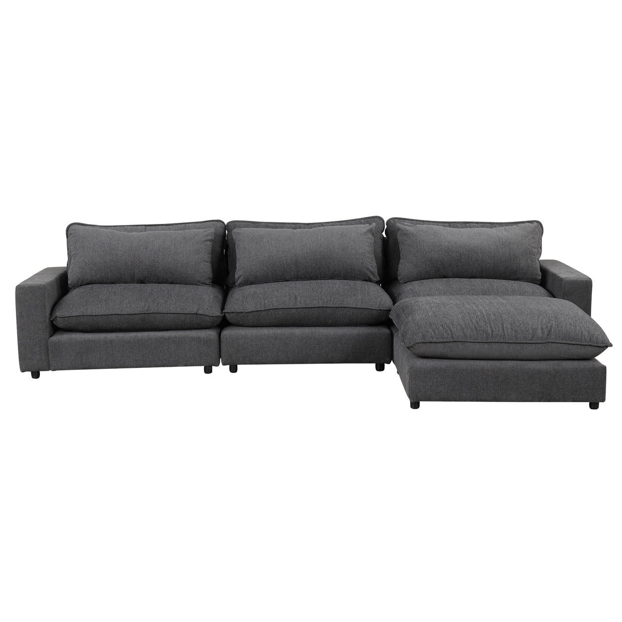 128" Chenille Cloud Sofa with Ottoman, Charging Ports and Three Back Pillows - Grey