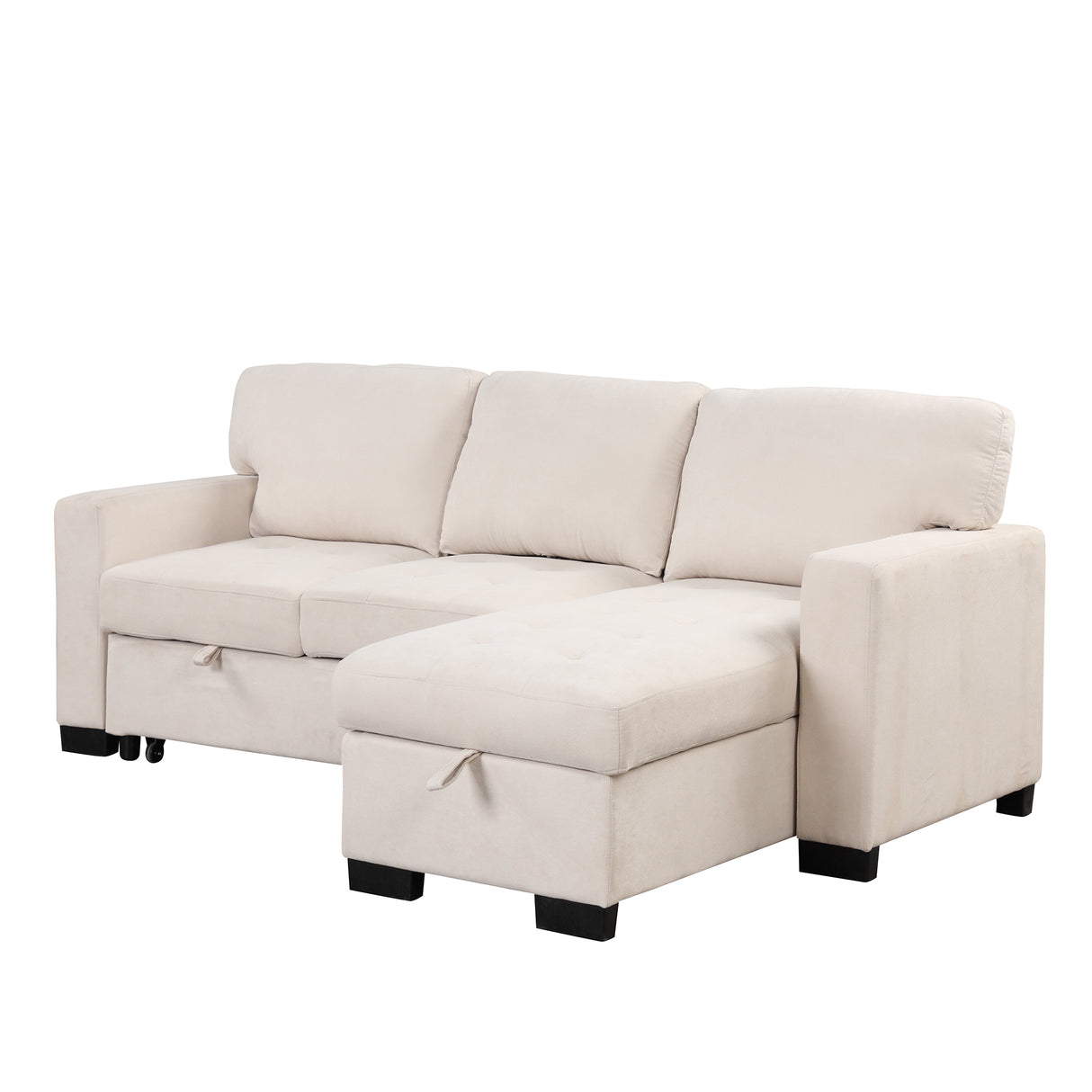 Sleeper Sofa Chaise with Storage  and USB Charger - Beige