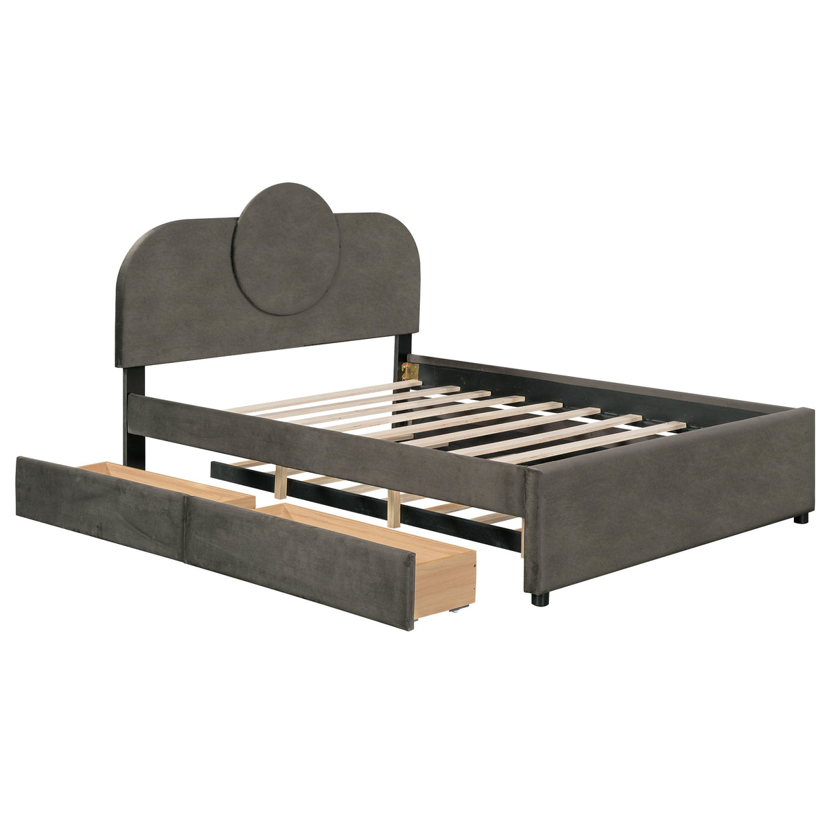 Full Size Upholstered Platform Bed with Multi-functional LED Headboard, Trundle and 2 Drawers, Gray