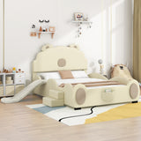 Full size Upholstered Platform Bed With Piglet Shape Headboard and Slide, Beige