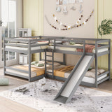 L-Shaped Bunk Bed With Slide And Short Ladder