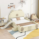 Full size Upholstered Platform Bed With Piglet Shape Headboard and Slide, Beige