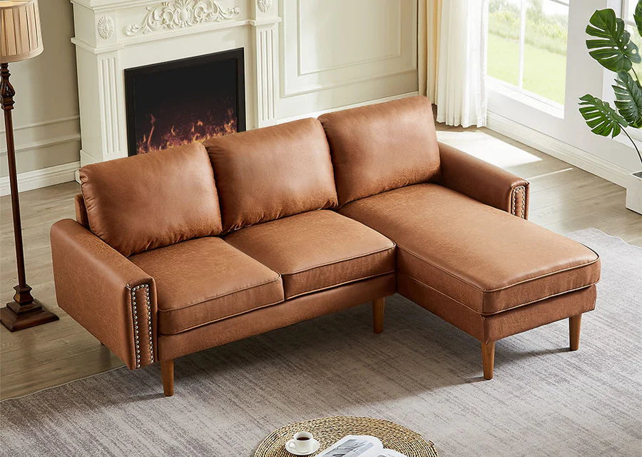 82.2" Suede Sofa with Left Facing Chaise, Brown