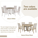 TREXM 5-Piece Dining Set With  Butterfly Leaf and 4 Upholstered Dining Chairs (Brown+White)