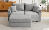 72.8" Modern Style Loveseat with Storage Space, Movable Ottoman, Two USB Ports, Two Cup Holders and Phone Holder - Gray