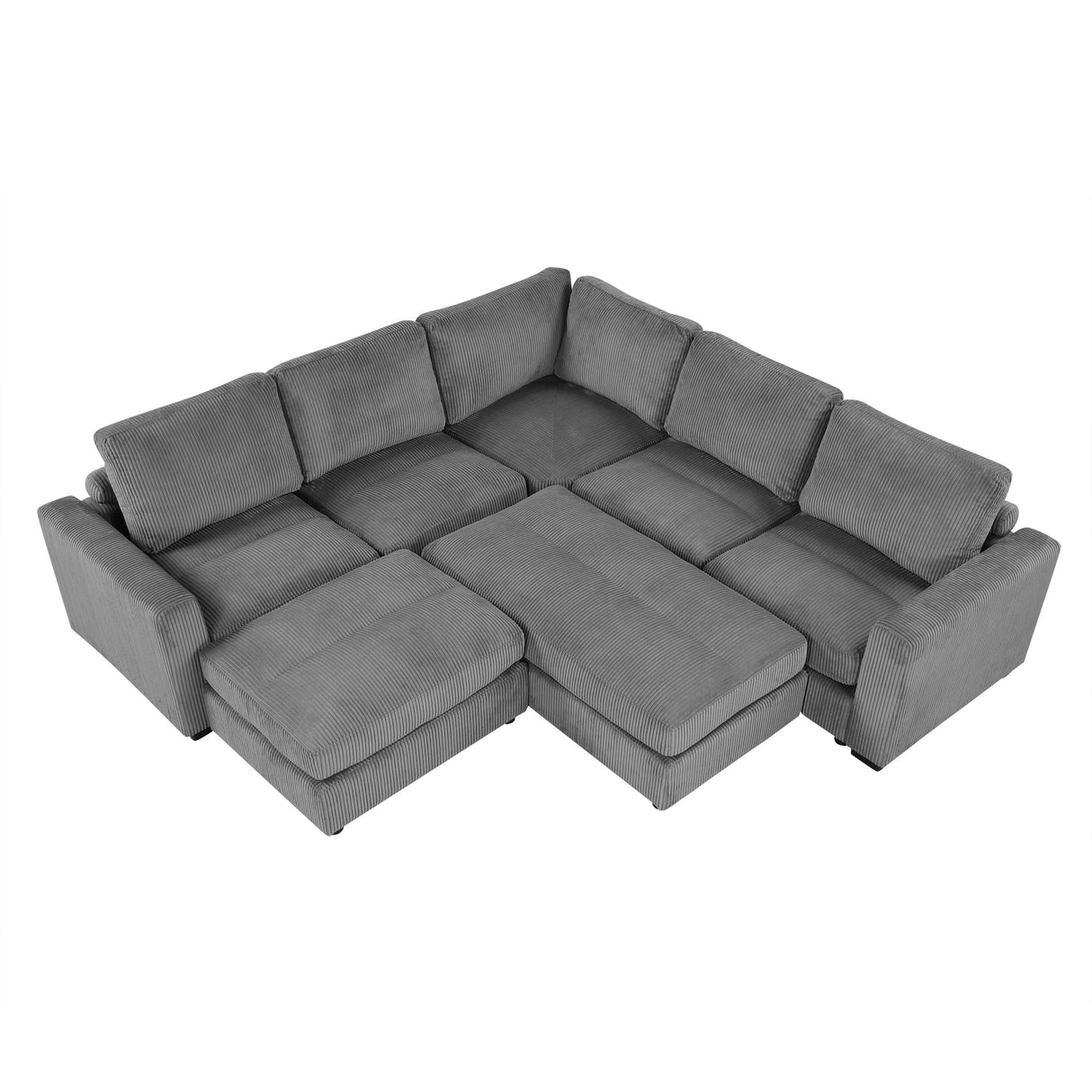 121.3" Modular Sectional Sofa with Two Movable Ottomans, Gray