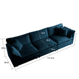 Modern Extra Deep Living Room Set Including Sofa, Love Seat and Chair - Blue Chenille