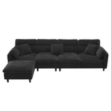 Modern Convertible Sectional Sofa with Pillows and Ottoman - Black