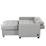 66.5" Upholstered Loveseat With Pull Out Bed, Two Throw Pillows, Dual USB Charging Port and Adjustable Backrest - Light Gray