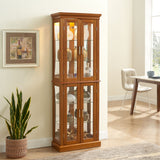 Curio Cabinet Lighted Curio Diapaly Cabinet With Adjustable Shelves And Mirrored Back Panel, Tempered Glass Doors (6 Tier), (E26 Light Bulb Not Included)