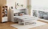 Queen Size Murphy Bed with Large Drawers, Brushed White