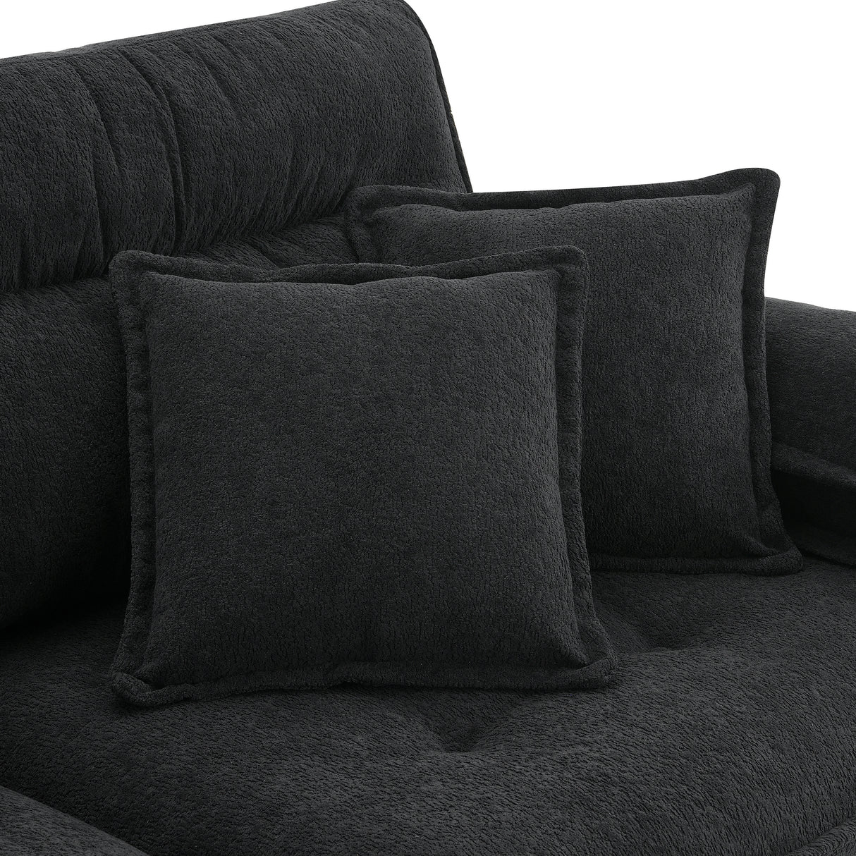 L shaped Sectional Sofa with Cloud Chenille Fabric and Ottoman - Black