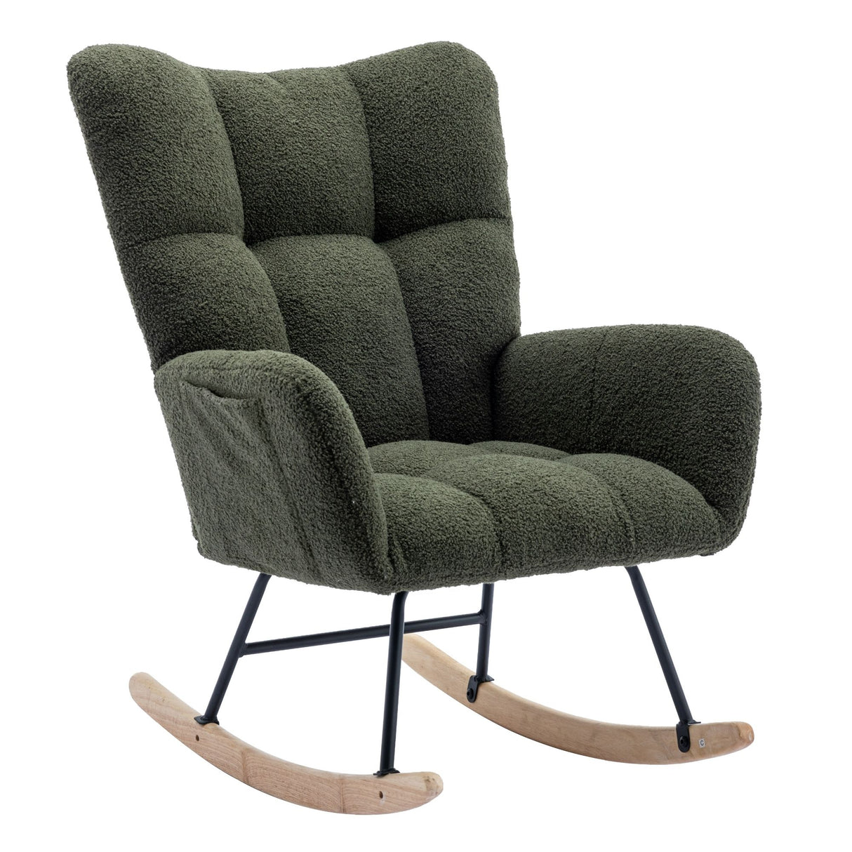 Rocking Chair With Pocket With Safe Solid Wood Base - Dark Green