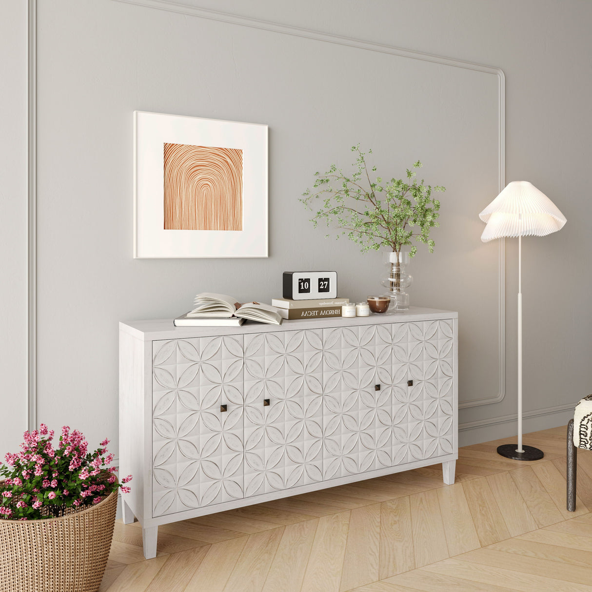 4 Door Accent Cabinet - White Wash