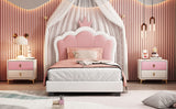 Twin size Upholstered Princess Bed With Crown Headboard, White+Pink