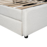 Queen Size Upholstered Platform Bed with Multi-functional Headboard, Trundle and 2 Drawers, White