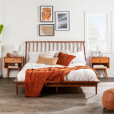 Mid-Century Modern Solid Wood Platform Bed Frame With Spindle Headboard