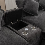 112.6" Chenille Upholstered Sofa with Two Ottomans, Two USB Ports, Two Cup Holders and Large Storage Box -Dark Gray