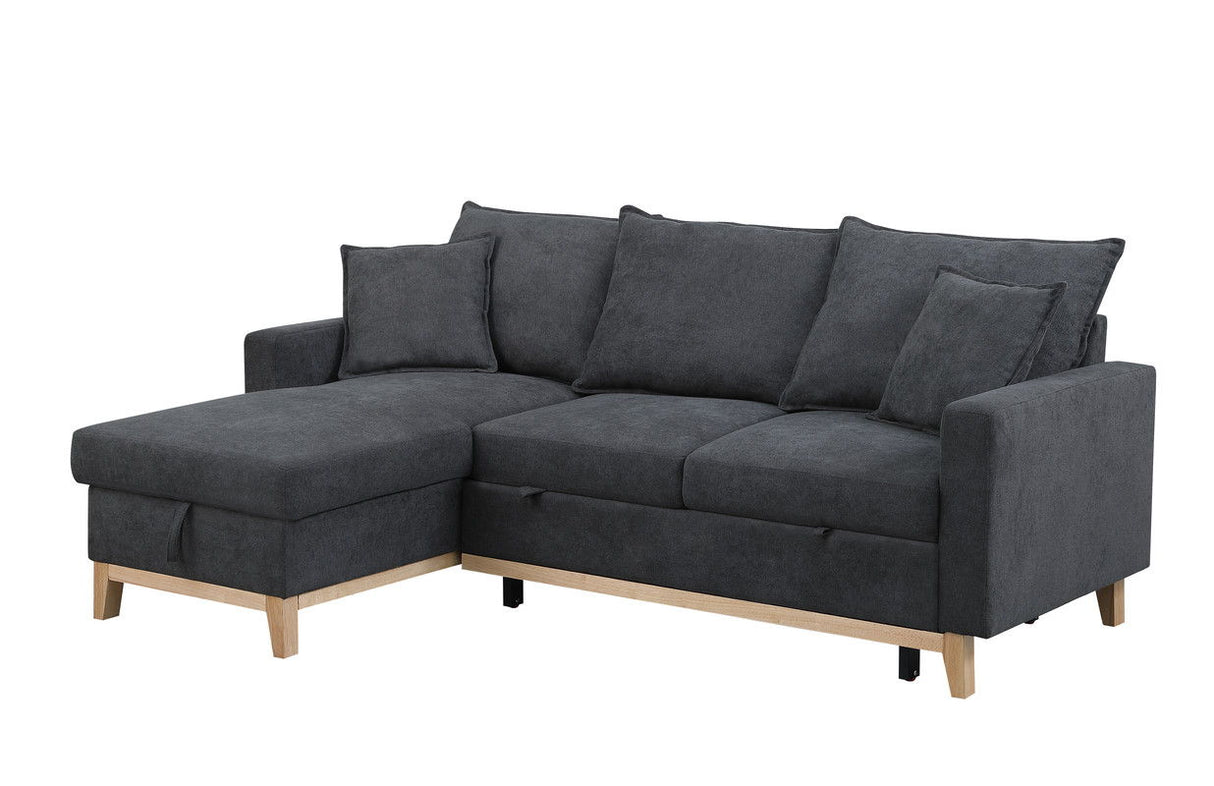 Colton - 84.Woven Reversible Sleeper Sofa With Storage Chaise - Dark Gray