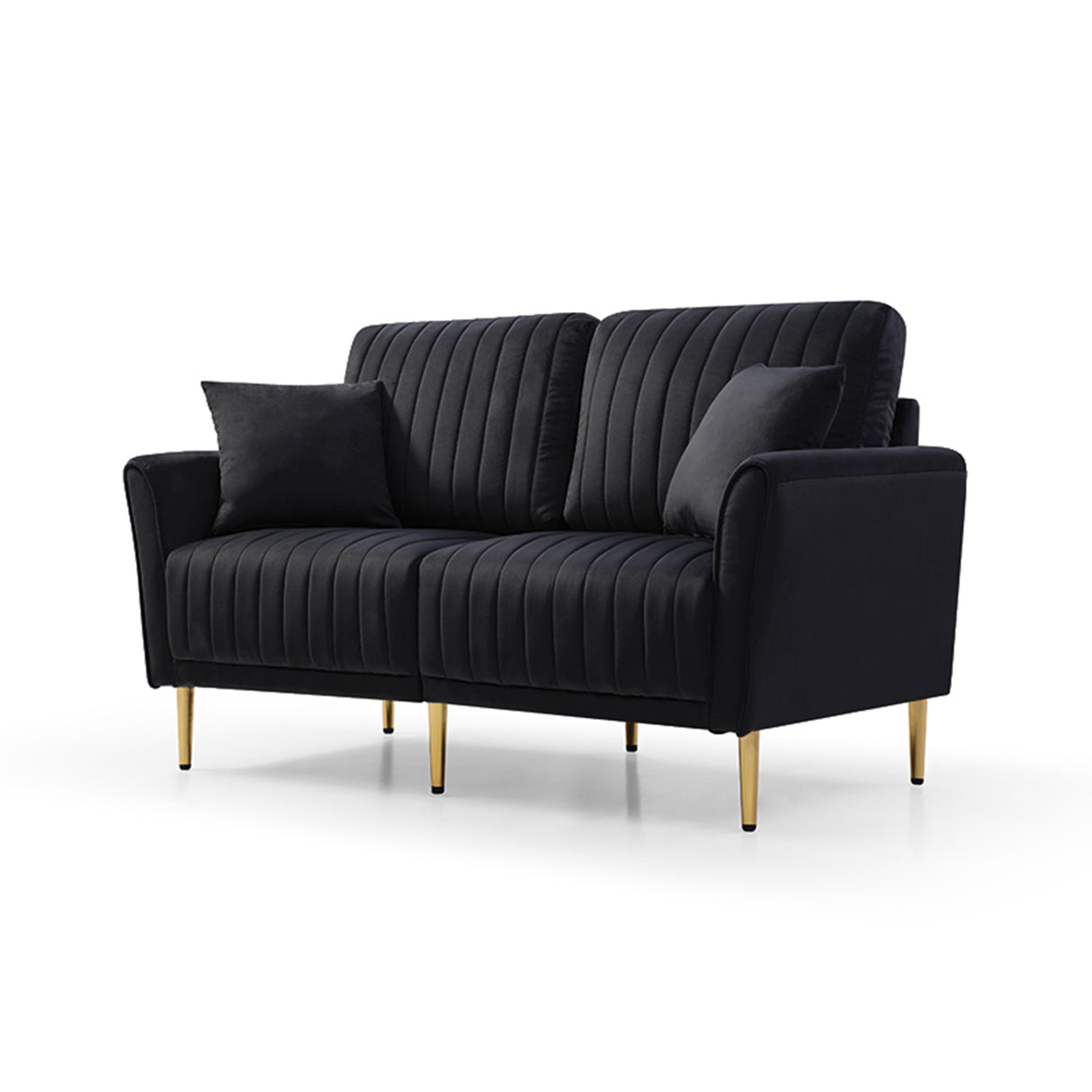 Black Velvet 2 Piece Living Room Set with Metal Legs  and pillows - Black