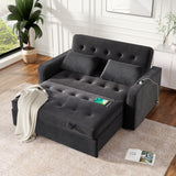 66.5" Upholstered Loveseat With Pull Out Bed, Two Throw Pillows, Dual USB Charging Port and Adjustable Backrest - Black