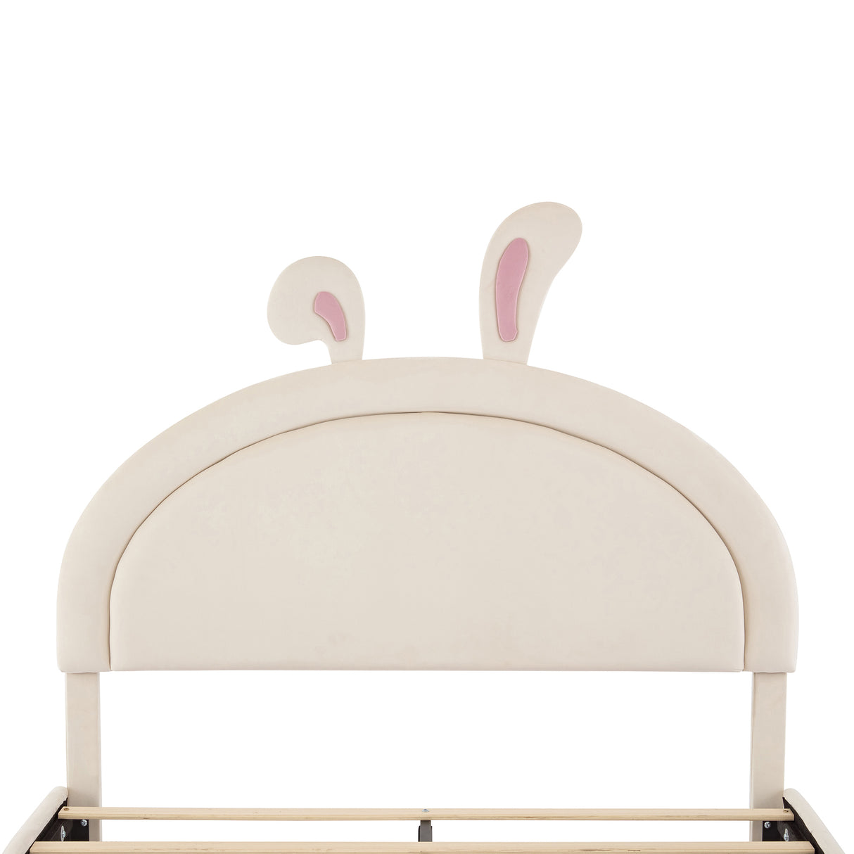 Full size Upholstered Rabbit-Shape Bed with 2 Storage Stools and Cartoon Ears Shaped Headboard, White