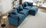 112.2" Chenille Upholstered Sofa with Ottoman and 5 Pillows - Blue