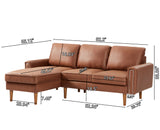 82.2" Suede Sofa with Left Facing Chaise, Brown