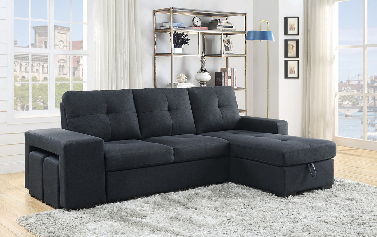 Lucas - Linen Sleeper Sofa With Reversible Storage Chaise - Dark Gray